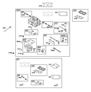 Carburetor Group Diagram and Parts List for 611477-1247-J1  Briggs and Stratton Engine